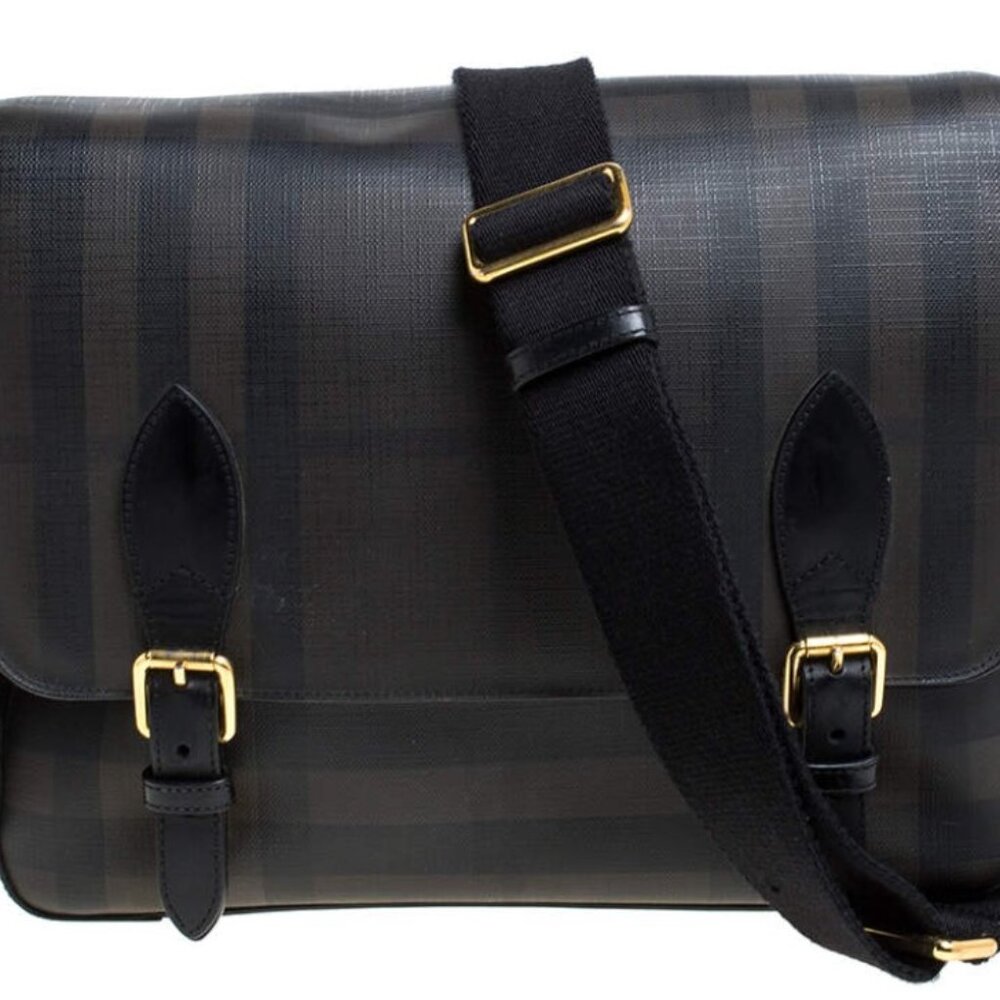 Burberry Grey Smoked Check PVC and Leather Hendley Messenger Bag